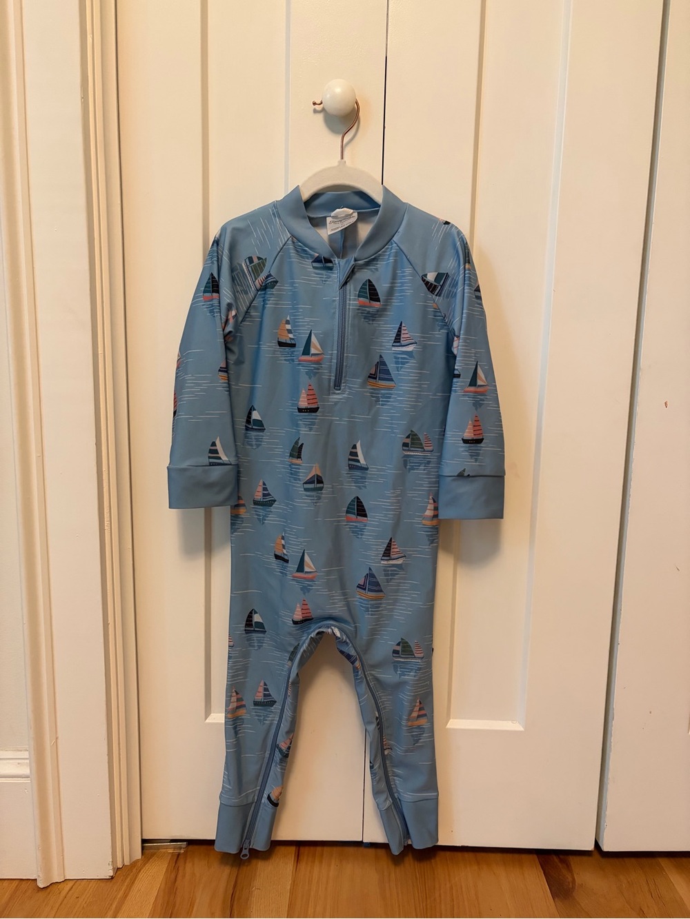 Blue Sailboat Kids Swim Sunsuit full body